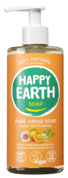 De Online Drogist Happy Earth Pure Hand Soap Rose Petitgrain aanbieding