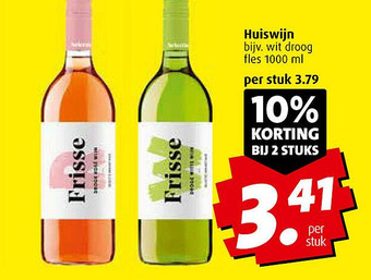 Boni Huiswijn bijv. wit droog fles 1000 ml aanbieding