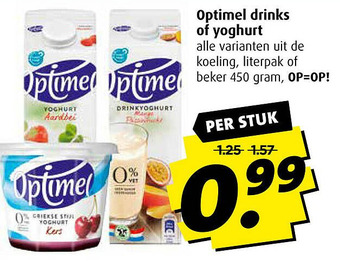 Boni Optimel drinks of yoghurt aanbieding