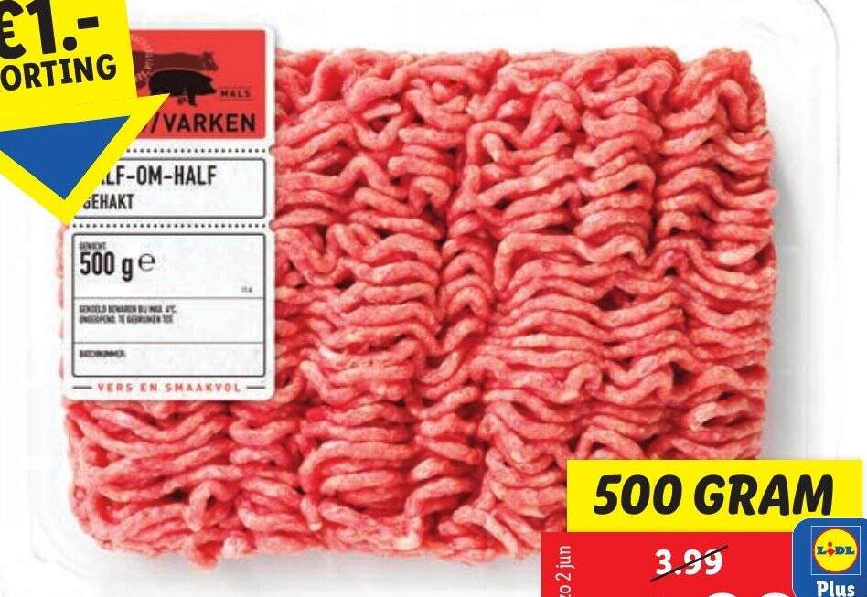 Half om half gehakt 500 gram aanbieding bij Lidl