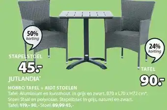 Jysk JUTLANDIA HOBRO TAFEL + AIDT STOELEN aanbieding