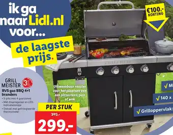 Lidl GRILL MEISTER RVS gas BBQ 4+1 branders aanbieding
