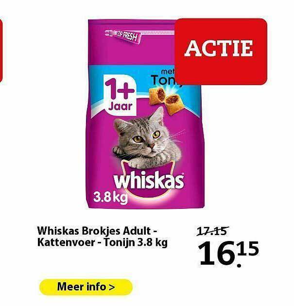 Whiskas Brokjes Adult Kattenvoer Tonijn 3.8 Kg aanbieding bij