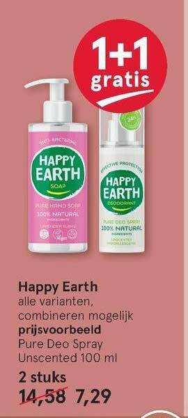 Etos Happy Earth Pure Deo Spray Unscented 1+1 Gratis aanbieding