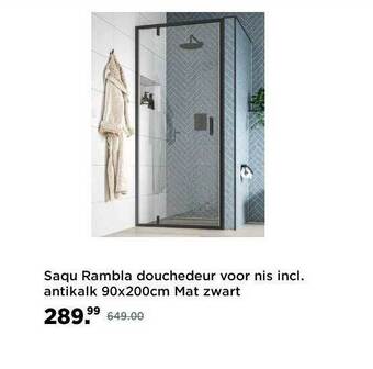 Saniweb Saqu Rambla Douchedeur Voor Nis Incl. Antikalk 90x200cm Mat Zwart aanbieding