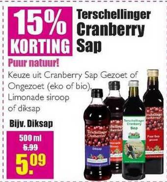 Gezond & Wel Terschellinger Cranberry Sap 15% Korting aanbieding