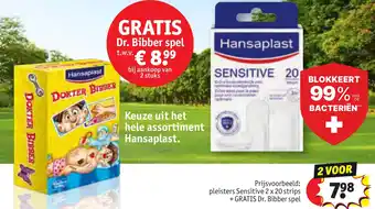 Kruidvat Hansaplast pleisters Sensitive 2 x 20 strips aanbieding