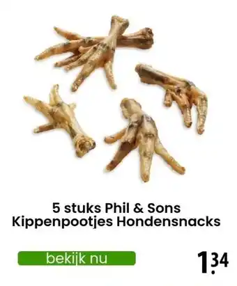 Zooplus 5 stuks Phil & Sons Kippenpootjes Hondensnacks aanbieding