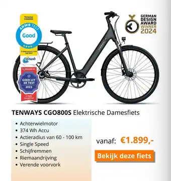 Superfietsen TENWAYS CGO800S Elektrische Damesfiets aanbieding