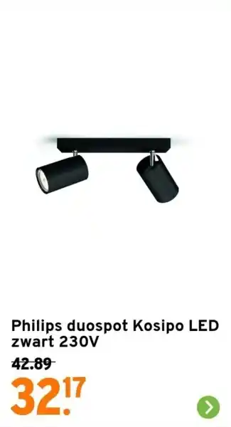 GAMMA Philips duospot Kosipo LED zwart 230V aanbieding