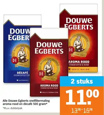 Albert Heijn Alle douwe egberts snelfiltermaling aroma rood en decafe500 gram aanbieding