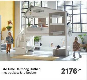 Baby & Tiener Life Time Halfhoog Hutbed Met Trapkast & Rolbodem aanbieding