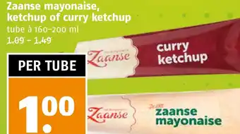 Poiesz Zaanse mayonaise ketchup of curry ketchup per tube aanbieding