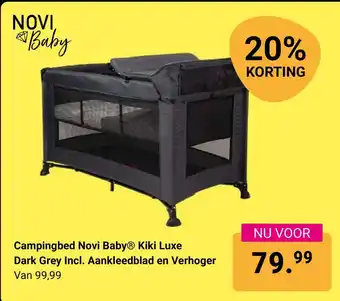 Van Asten BabySuperstore Campingbed Novi BabyⓇ Kiki Luxe Dark Grey Incl. Aankleedblad en Verhoger aanbieding