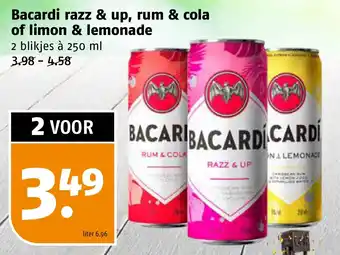 Poiesz Bacardi razz & up, rum & cola of limon & lemonade 250 ml aanbieding