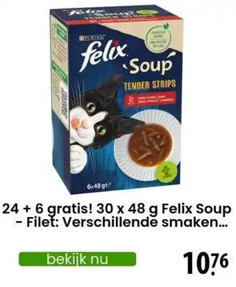 Zooplus 24 + 6 gratis! 30 x 48 g Felix Soup - Filet: Verschillende smaken van het land aanbieding