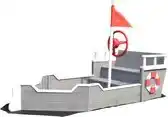 Bol.com Rijoka Houten Zandbak Schip - Inclusief Grondzeil - Zitbank met Opbergvak - Boot Speeltoestel - 1530 x 778 x 880mm aanbieding