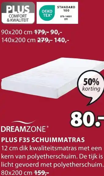 Jysk DREAMZONE PLUS F35 SCHUIMMATRAS 80 x 200 cm aanbieding