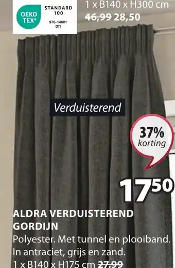 Jysk ALDRA VERDUISTEREND GORDIJN 1 x B140 x H175 cm aanbieding