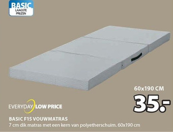 Jysk BASIC F15 VOUWMATRAS 7 cm dik matras met een kern van polyetherschuim. aanbieding