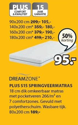 Jysk DREAMZONE PLUS S15 SPRINGVEERMATRAS aanbieding