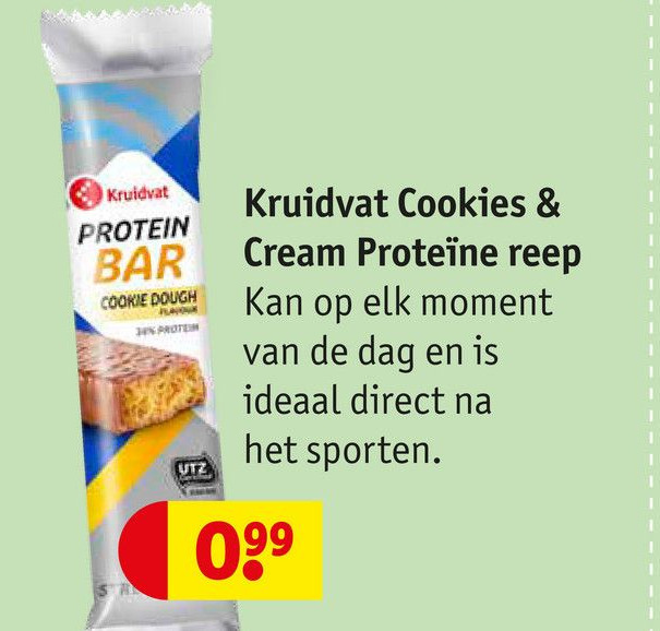 Kruidvat Cookies & Cream Proteïne reep aanbieding bij Kruidvat