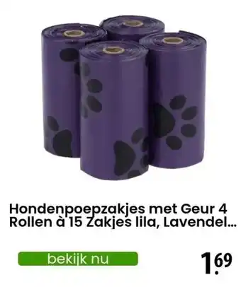Zooplus Hondenpoepzakjes met Geur 4 Rollen à 15 Zakjes lila, Lavendel Hond aanbieding