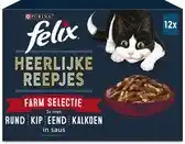 Bol.com Felix Heerlijke Reepjes Farm Selectie - Kattenvoer natvoer - Rund Kip Eend & Kalkoen - 48 x 80 g aanbieding