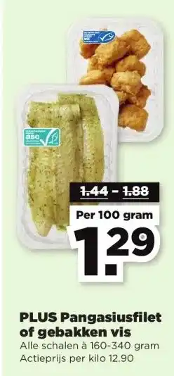 PLUS PLUS Pangasiusfilet of gebakken vis aanbieding