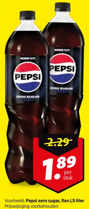 Boni Pepsi zero sugar, fles 1,5 liter aanbieding