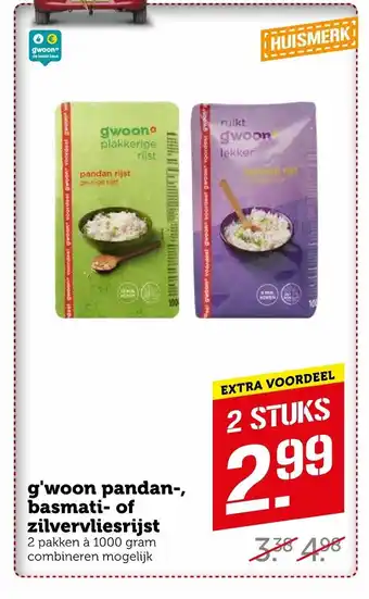 Coop G'woon Pandan-, Basmati-of Zilvervliesrijst 2 stuks aanbieding