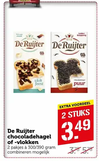 Coop De Ruijter Chocoladehagel of Vlokken 300/390 gram 2 stuks aanbieding