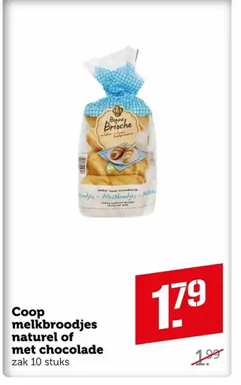 Coop Melkbroodjes Naturel of Met Chocolade 10 stuks aanbieding