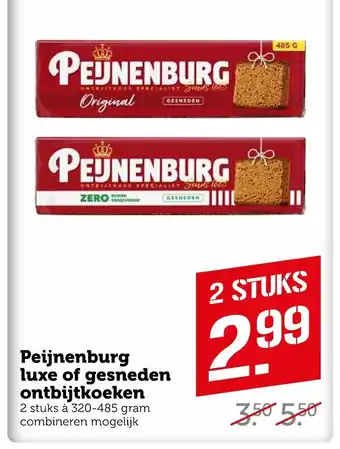 Coop Peijnenburg Luxe of Gesneden Ontbijtkoeken 320-485 gram 2 stuks aanbieding