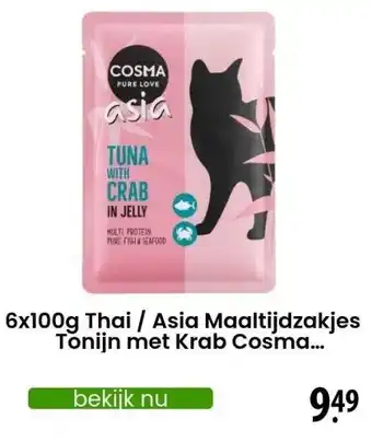 Zooplus 6x100g Thai / Asia Maaltijdzakjes Tonijn met Krab Cosma Kattenvoer aanbieding