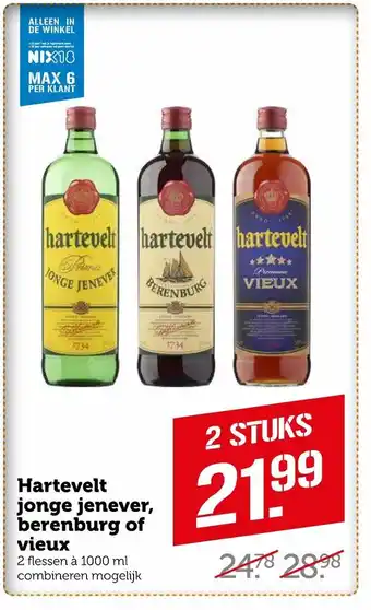 Coop Hartevelt Jonge Jenever, Berenburg of Vieux 2 stuks aanbieding