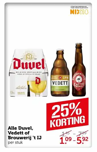 Coop Alle Duvel, Vedett of Brouwerij 't IJ per stuk aanbieding