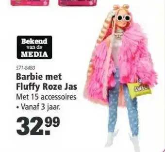 Marskramer Barbie Met Fluffy Roze Jas aanbieding