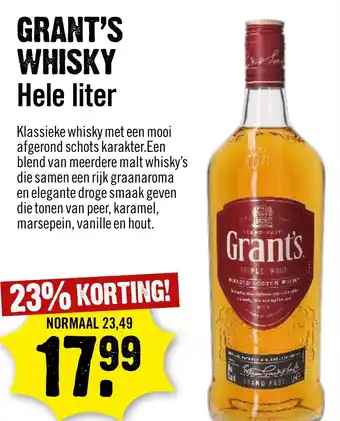 Dirck 3 GRANT'S WHISKY Hele liter aanbieding