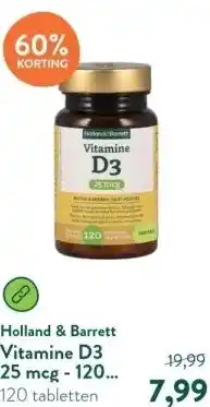 Holland & Barrett Vitamine D3 25 mcg - 120 tabletten aanbieding