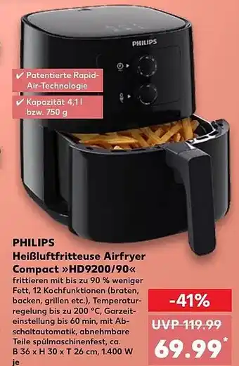 Kaufland DE PHILIPS Heißluftfritteuse Airfryer Compact >>HD9200/90 aanbieding