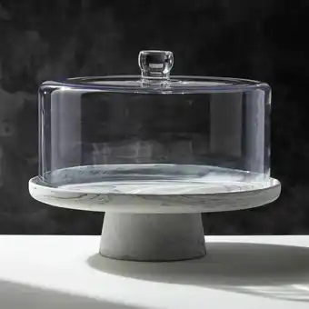 CB2 Swirl Cake Stand with Glass Lid aanbieding