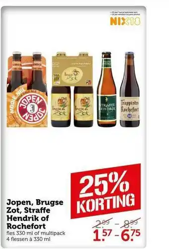 Coop Jopen, Brugse Zot, Straffe Hendrik Of Rochefortn 330 ml 25% Korting aanbieding