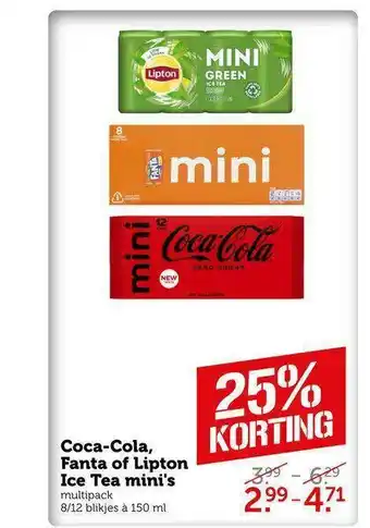 Coop Coca-Cola, Fanta Of Lipton Ice Tea Mini's 25% Korting aanbieding