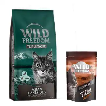 Zooplus 6,5 kg Wild Freedom Katten Droogvoer Aziatische Lakesides - Graanvrij 6,5 kg + Filet Snack Kip 100 g aanbieding