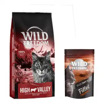 Zooplus 6,5 kg Wild Freedom Katten Droogvoer Adult High Valley met Rund 6,5 kg + Filet Snack Kip 100 g aanbieding