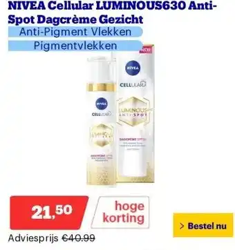 Bol.com NIVEA Cellular LUMINOUS630 Anti-Spot Dagcrème Gezicht aanbieding