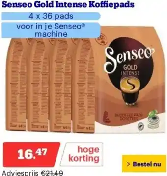 Bol.com Senseo Gold Intense Koffiepads 4 x 36 pads aanbieding