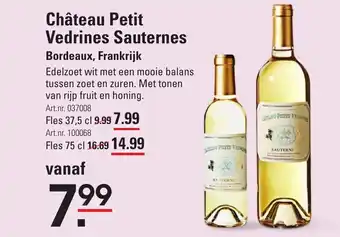 Sligro Chateau Petit Vedrines Sauternes 75 cl aanbieding