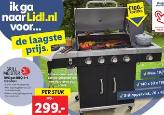 Lidl GRILL MEISTER RVS gas BBQ 4+1 branders aanbieding